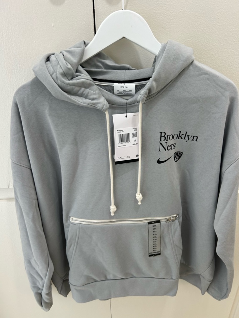 Women’s Nike Brooklyn Nets Crewneck Hoodie Light Gray XXL